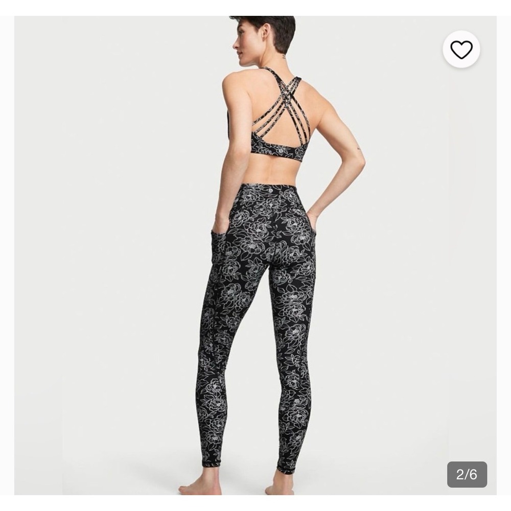 Victorias Secret Sport Essential Leggings Black White Floral Size Large Long NWT - Picture 3 of 14